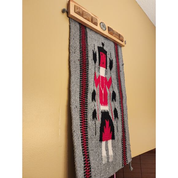 Native American Southwest Style Yei Wool Rug Handwoven Wall Hang Textile 31x15 - Picture 2 of 16